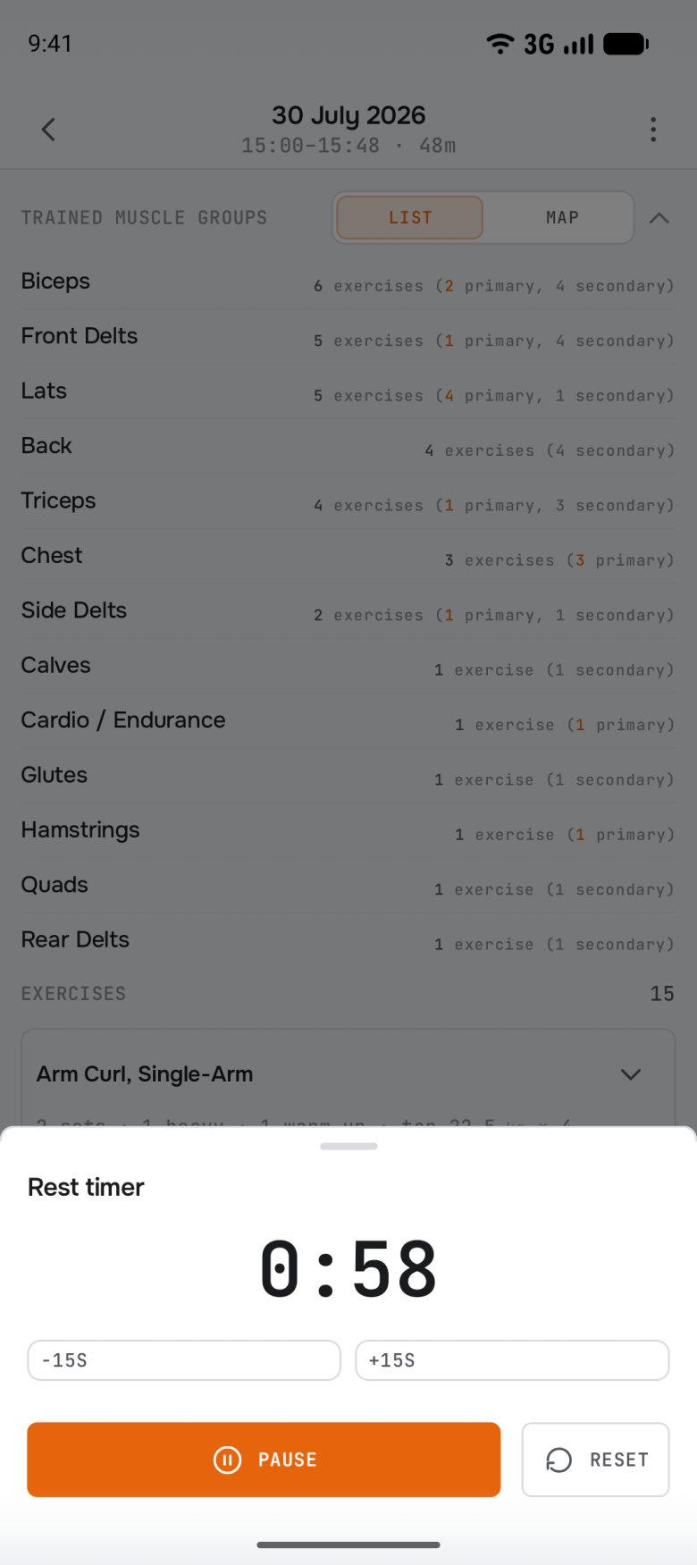 The rest timer sheet: a duration wheel, quick chips and the Start button
